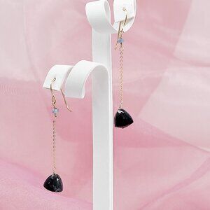 Blue Opal & Tanzanite Long Dangle Earrings, 14K Gold Filled Dainty Earrings